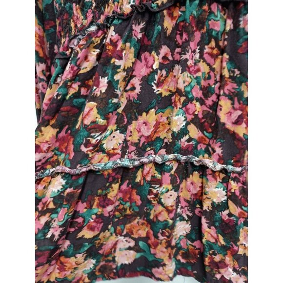 Maurices Womens Blouse Top Size 1X Red Floral Tiered BOHO Peasant Smocked - Picture 3 of 11